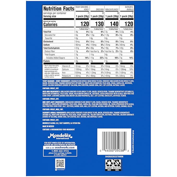 Nabisco Team Favorites Variety Pack, OREO Mini, CHIPS AHOY! Mini, Teddy Grahams Honey & Barnum's Animal Crackers, School Snacks, 30 Snack Packs - Image 2